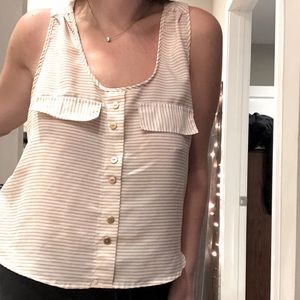 Cream striped button down tank